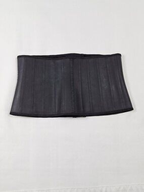 Black Latex Plus Sz XL Underbust Waist Trainer Cincher Bustier Belt Cotton Lined